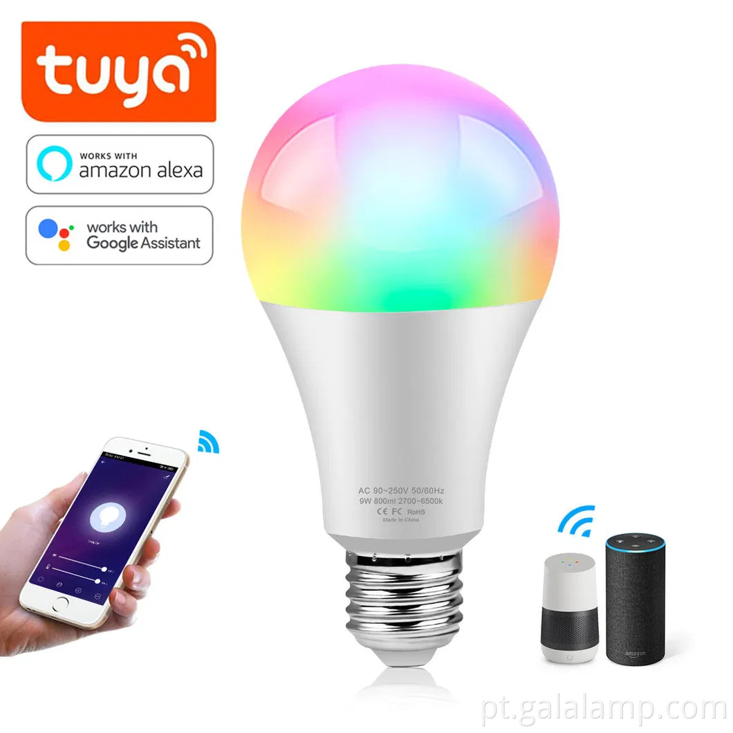 Smart RGBW LED bulbo com controle de voz para iluminação doméstica